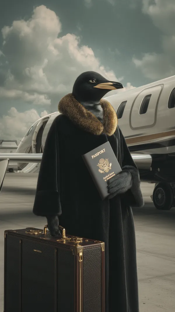 Surreal Bird Traveler at Airport with Passport and Suitcase - HD Wallpaper, 4k Background Image