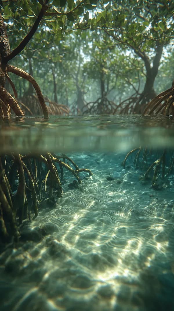 Underwater Mangrove Forest: Sunlit Roots & Crystal Water - HD Wallpaper, 4k Background Image