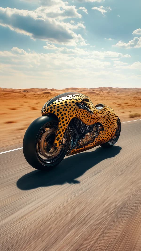 Sunlit Leopard-Print Sport Motorcycle on a Desert Highway - HD Wallpaper, 4k Background Image