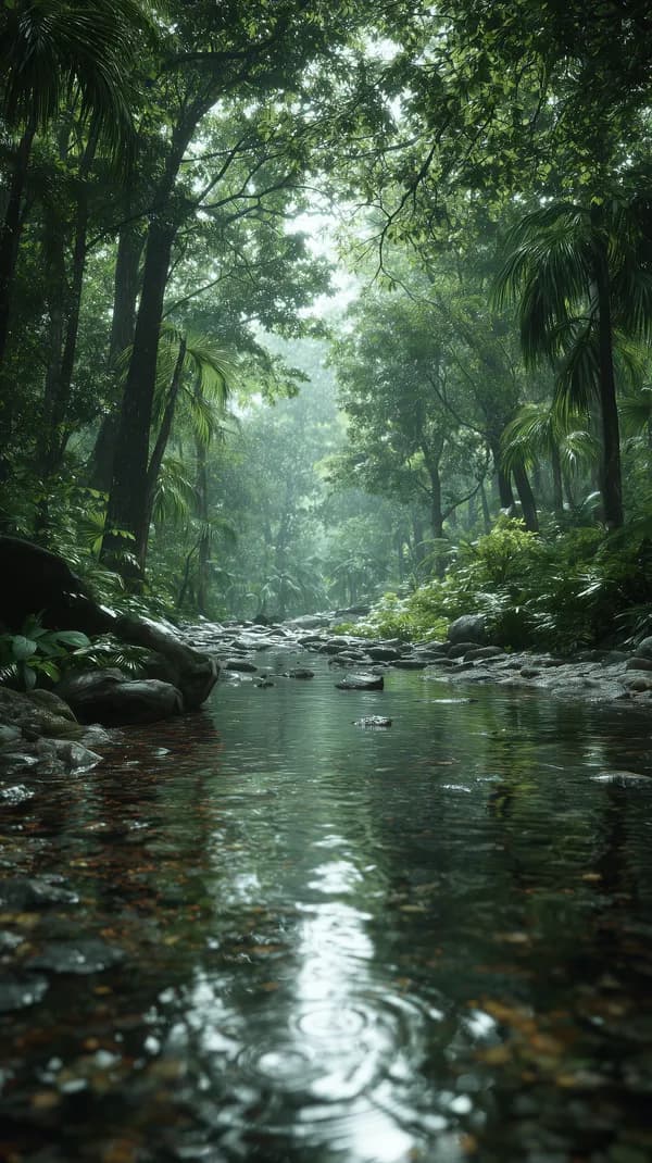 Tranquil Tropical Forest Stream with Sunlit Canopy - HD Wallpaper, 4k Background Image