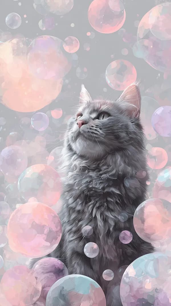 Pastel Bubble Dreams: Fluffy Cat Artwork Wallpaper - HD Wallpaper, 4k Background Image