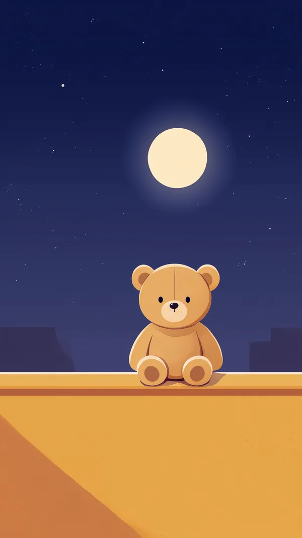 Adorable teddy bear under a glowing full moon night sky - HD Wallpaper, 4k Background Image