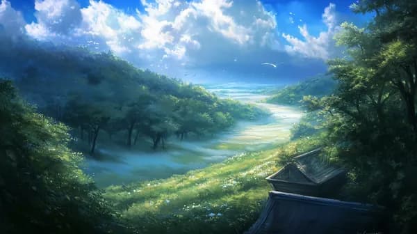 Tranquil River Valley Landscape with Sunlit Forests - HD Wallpaper, 4k Background Image