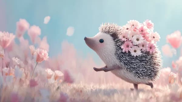 Pastel Hedgehog in a Flower Field – Dreamy Wallpaper - HD Wallpaper, 4k Background Image