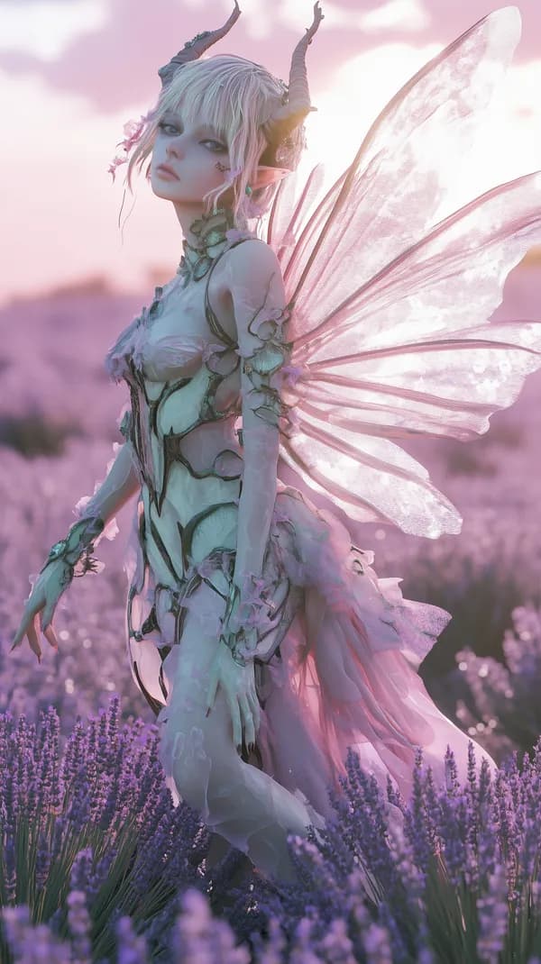 Pastel Fairy in Lavender Field with Winged Ethereal Pose - HD Wallpaper, 4k Background Image