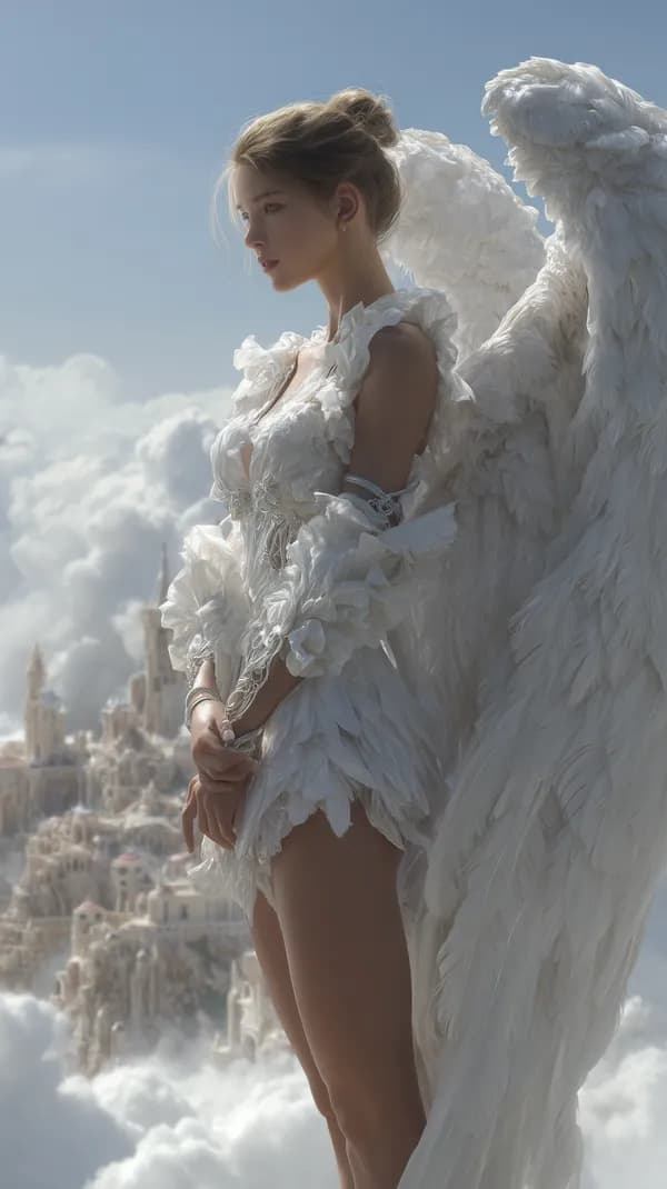 Angelic Wings in Cloudscape: Elegant Fantasy Wallpaper - HD Wallpaper, 4k Background Image