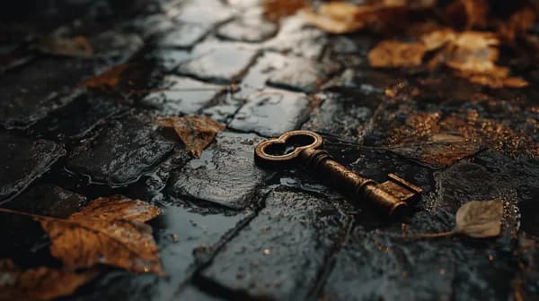 Antique key on rain-soaked cobblestones at night wallpaper - HD Wallpaper, 4k Background Image