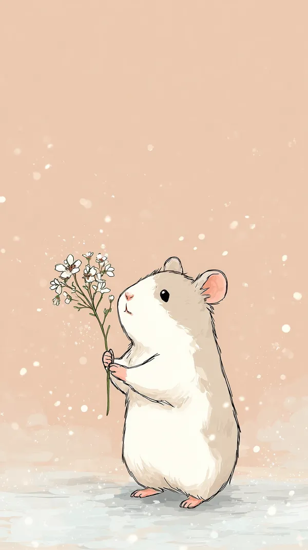 Pastel Hamster Holding Flower Cute Wall Art Desktop Wallpaper - HD Wallpaper, 4k Background Image