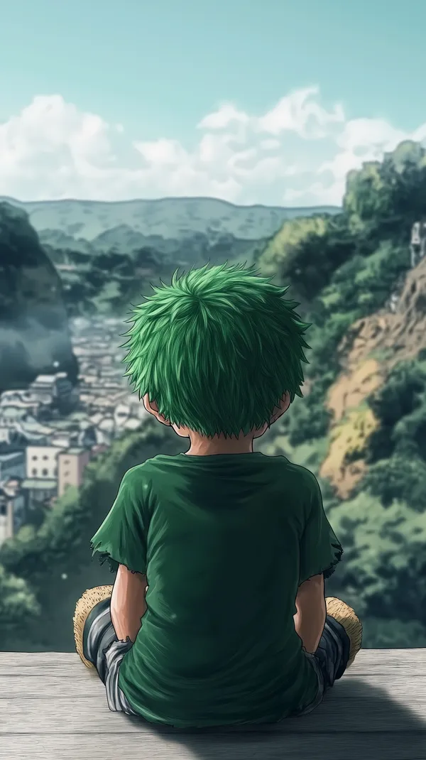 Anime-Style Green-Haired Boy Overlooking Mountain Valley - HD Wallpaper, 4k Background Image