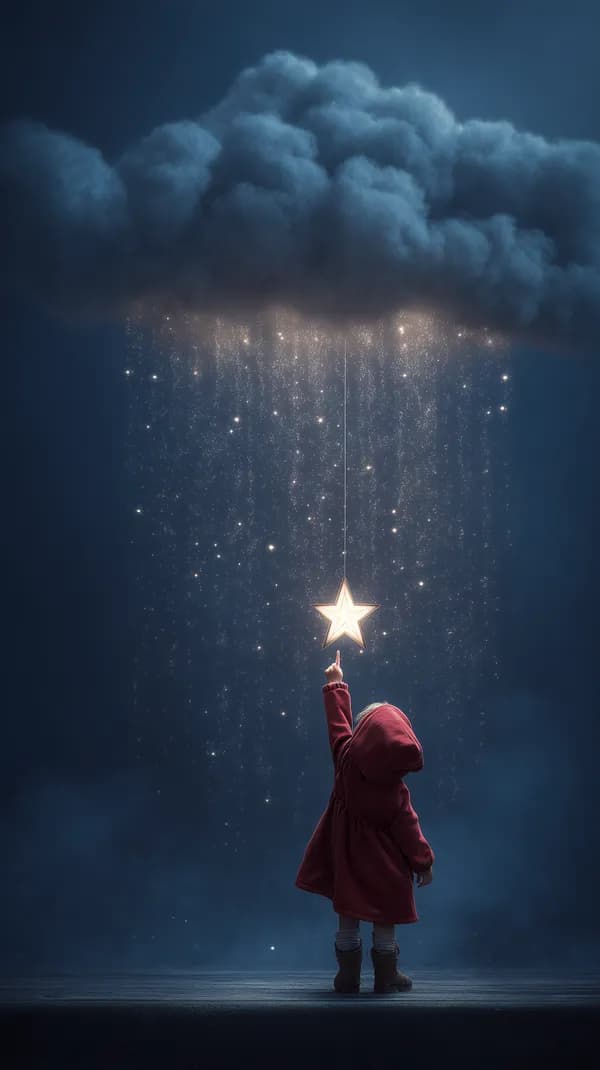Dreamy Night Sky: Child Reaches for a Star from a Cloud - HD Wallpaper, 4k Background Image