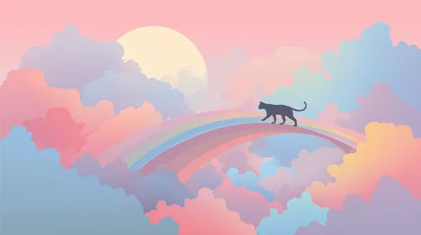 Pastel Rainbow Arc with Cat Silhouette — Dreamy Sky Wallpaper - HD Wallpaper, 4k Background Image