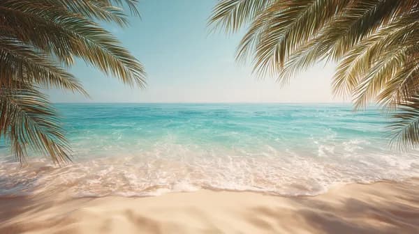 Tropical Beach Paradise: Turquoise Sea & Palm-Fringed Shore - HD Wallpaper, 4k Background Image