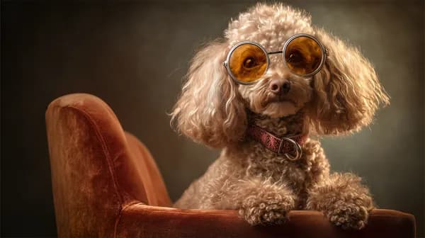 Whimsical Poodle Portrait in Round Sunglasses on Velvet Chair - HD Wallpaper, 4k Background Image