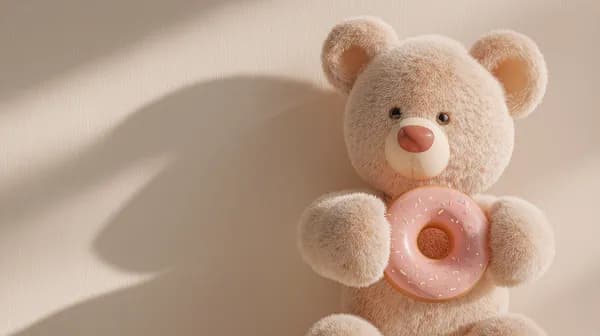 Cozy Plush Bear Holding a Pink Donut – Soft Wallpaper - HD Wallpaper, 4k Background Image