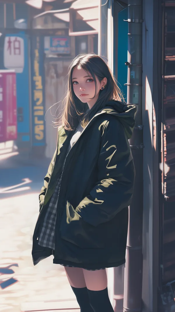 Anime-style city girl in moody street light wallpaper - HD Wallpaper, 4k Background Image