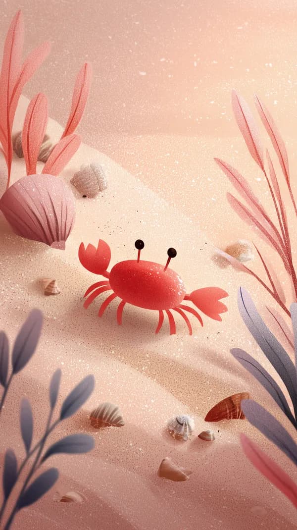 Pastel Beach Crab in Sand: Soft Sunset Seascape Wallpaper - HD Wallpaper, 4k Background Image