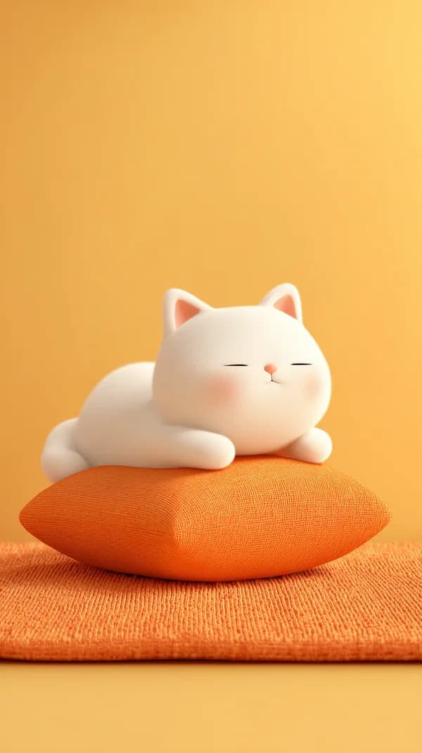 Adorable Plush Cat Resting on a Bright Orange Pillow in Warm Wallpaper - HD Wallpaper, 4k Background Image
