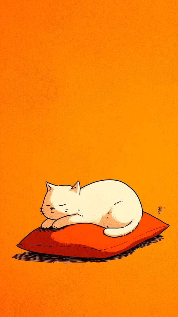 Cozy Orange Background with Sleeping Cat on Pillow Illustration - HD Wallpaper, 4k Background Image