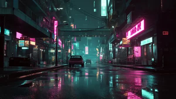 Neon Rain Night in a Cyberpunk City Street - Nightlife Wallpaper - HD Wallpaper, 4k Background Image