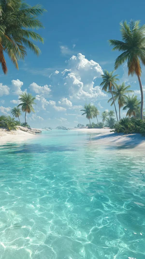 Tropical Beach Paradise: Crystal Turquoise Waters & Palms - HD Wallpaper, 4k Background Image