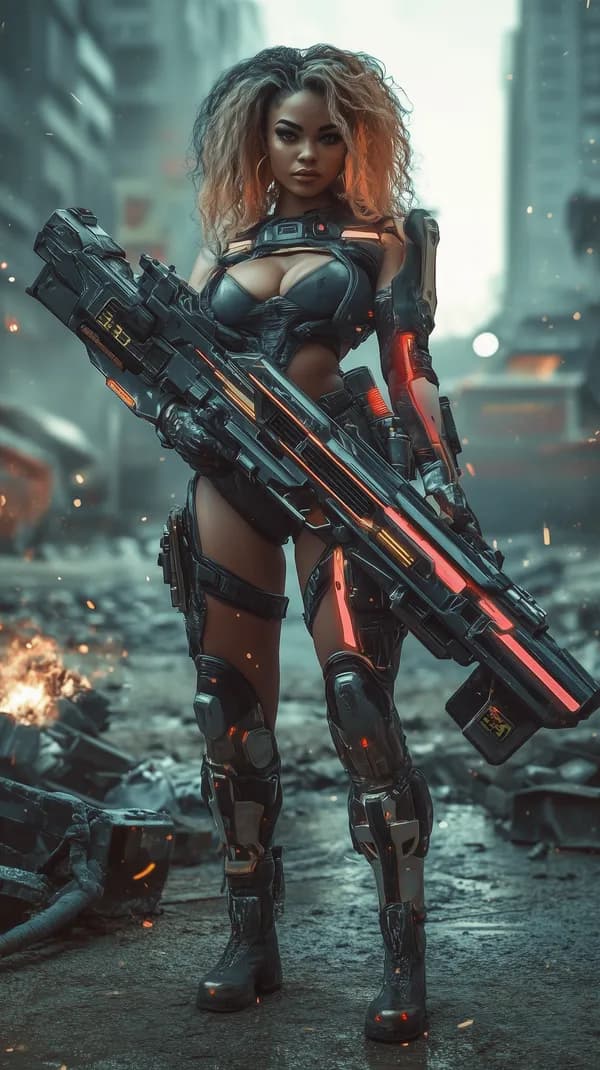 Cyberpunk Warrior in Neon Armor with a Giant Rifle - HD Wallpaper, 4k Background Image