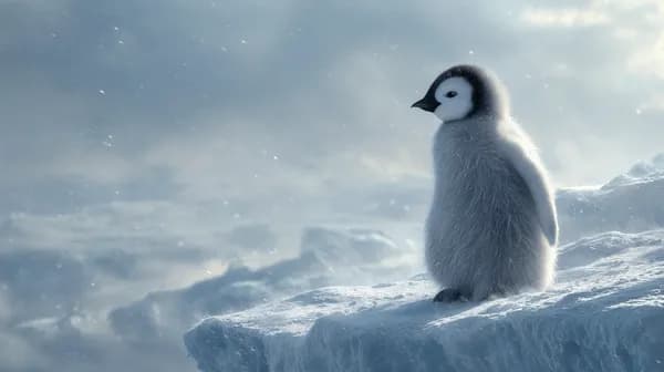 Winter Penguin Chick on Ice: Serene Blue Arctic Scene - HD Wallpaper, 4k Background Image