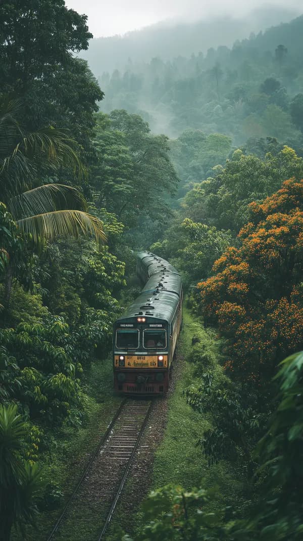 Ephemeral Rainforest Train Journey Through Misty Green Jungle - HD Wallpaper, 4k Background Image