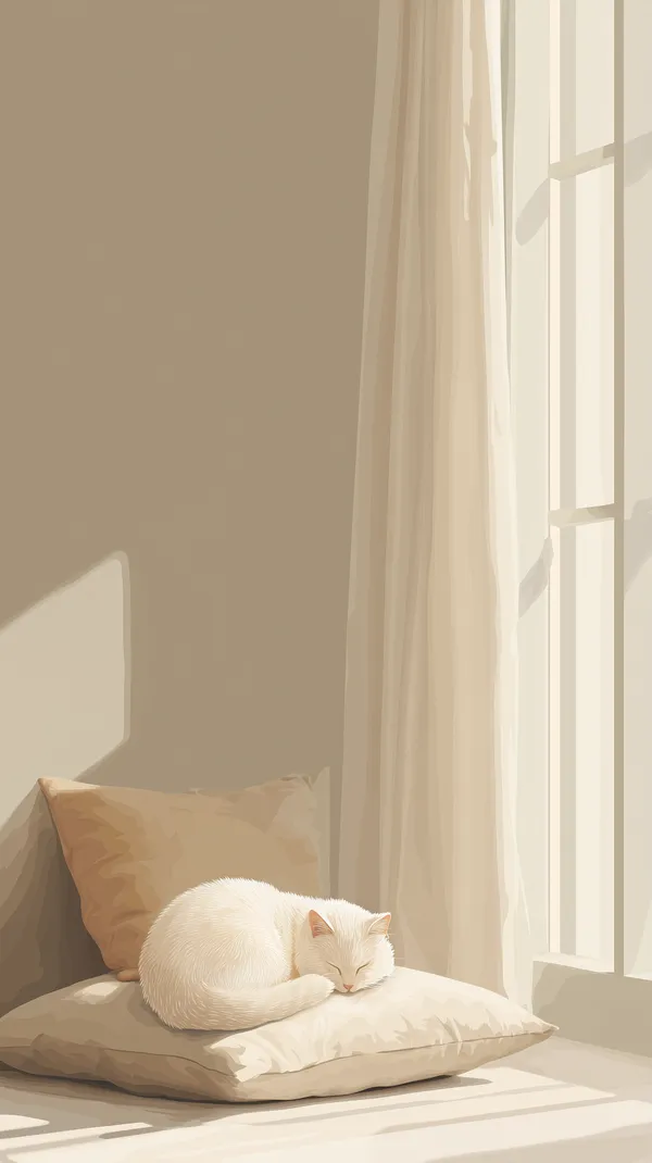 Sunlit Beige Window Nook with Sleeping Cat Wallpaper - HD Wallpaper, 4k Background Image