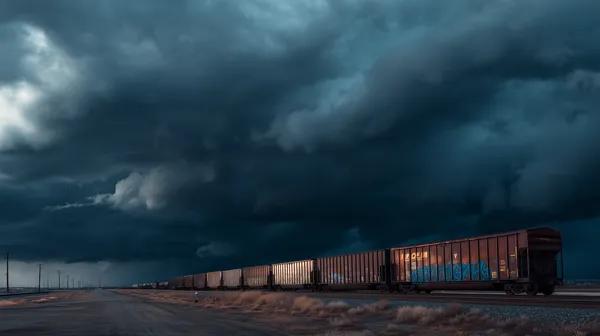 Stormy Sky Over a Long Freight Train on Desert Tracks - HD Wallpaper, 4k Background Image