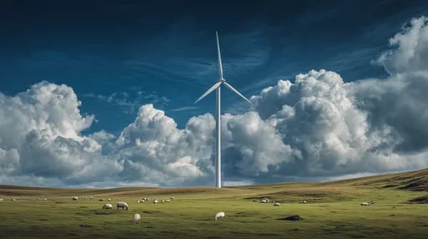 Wind Turbine Landscape: Rolling Hills, Sheep and Dramatic Clouds - HD Wallpaper, 4k Background Image
