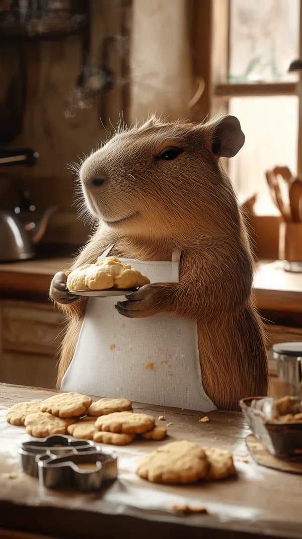 Whimsical Capybara in an Apron Baking Cookies at Home - HD Wallpaper, 4k Background Image