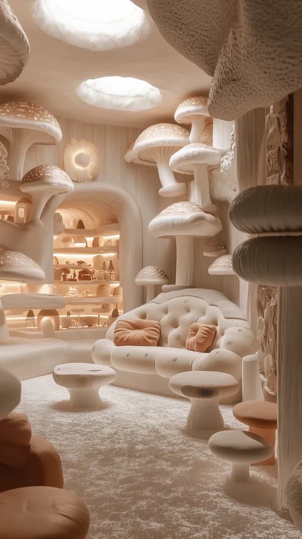 Whimsical Mushroom-Style Interior Wallpaper Scene Dreamy - HD Wallpaper, 4k Background Image