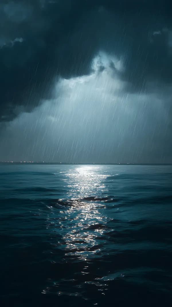 Moonlit Rain Over a Calm Ocean Night Scene Wallpaper - HD Wallpaper, 4k Background Image