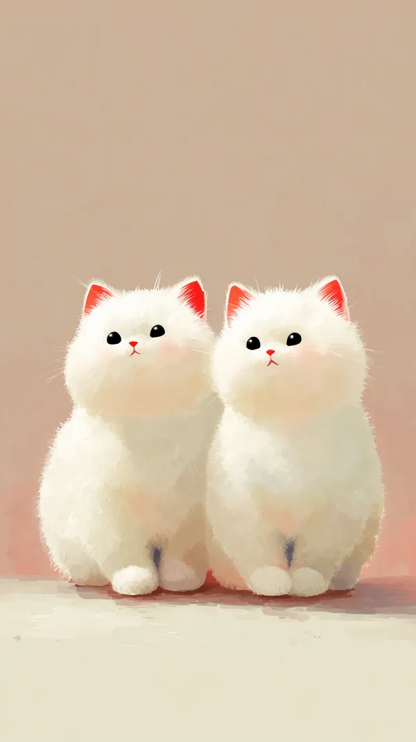 Cute Twin White Kittens in Soft Pastel Dreamy Wallpaper - HD Wallpaper, 4k Background Image