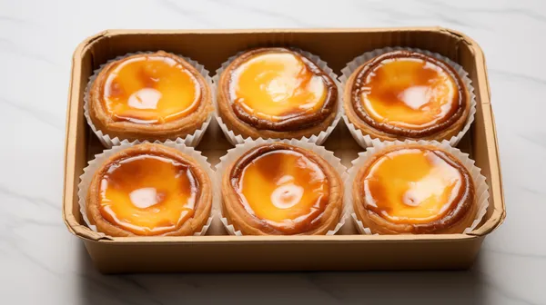 Six Egg Custard Tarts in Box - Fresh Bakery Treats - HD Wallpaper, 4k Background Image