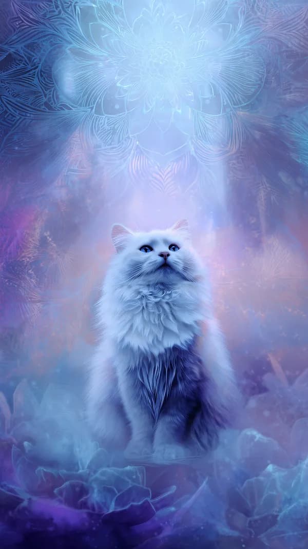Dreamy Frosted Cat in an Ethereal Aurora Dreamscape - HD Wallpaper, 4k Background Image