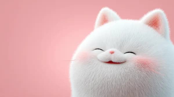 Whimsical White Cat on Pink: Cozy 3D Wallpaper for Desktop - HD Wallpaper, 4k Background Image