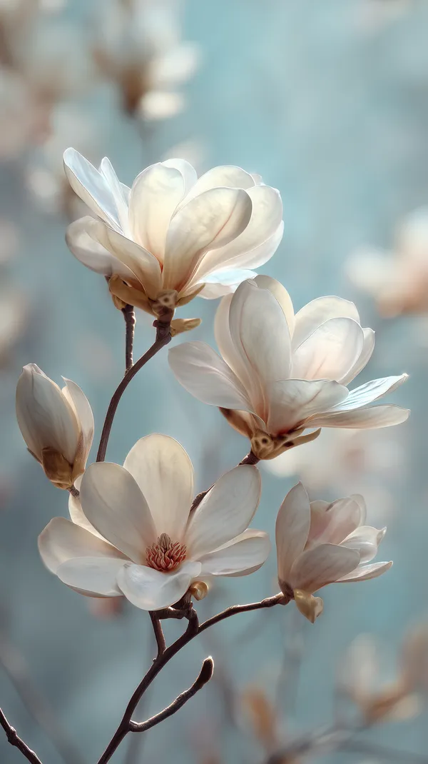 Soft Magnolia Blossoms on Delicate Branches Wallpaper - HD Wallpaper, 4k Background Image