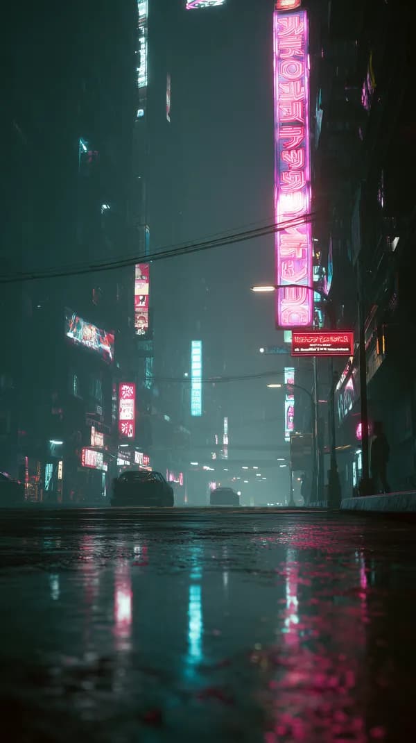 Neon Night Street: Rainy Cyberpunk Cityscape with Reflections - HD Wallpaper, 4k Background Image