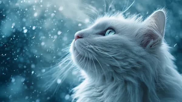 Winter Snow Cat Portrait in Soft Blue Tones - Wallpaper - HD Wallpaper, 4k Background Image
