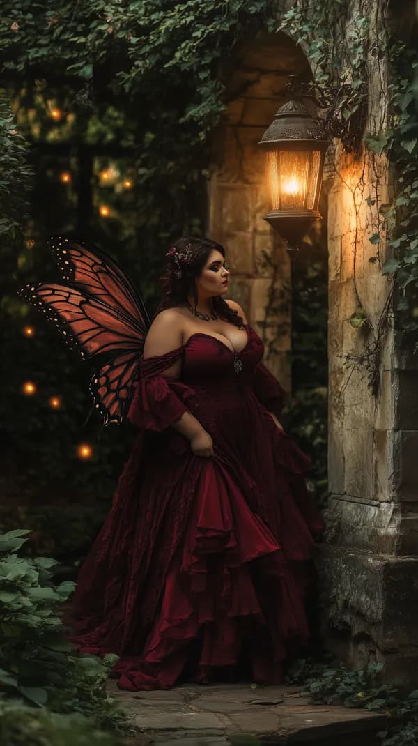 Burgundy fairy with butterfly wings in lantern garden wallpaper - HD Wallpaper, 4k Background Image