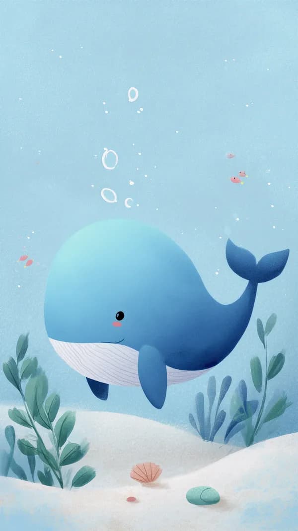 Cute Blue Whale Underwater Wallpaper - Whimsical Ocean Scene - HD Wallpaper, 4k Background Image
