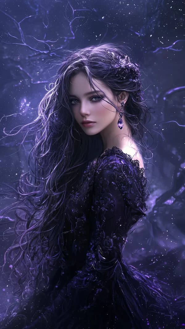 Enchanting Purple Night Portrait: Fantasy Queen in Velvet Gown - HD Wallpaper, 4k Background Image
