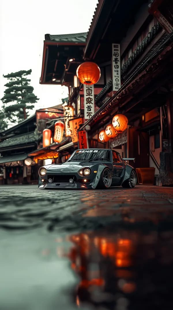 Neon-lit street sports car in a rainy Asian alleyway - HD Wallpaper, 4k Background Image