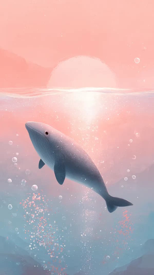Pastel Whale Underwater Scene at Sunset in Soft Pink-Blue Gradient - HD Wallpaper, 4k Background Image