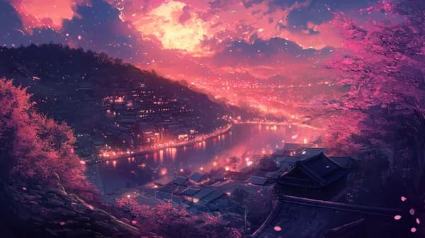 Dreamy Pink Sunset River Town Artwork Wallpaper Scene - HD Wallpaper, 4k Background Image