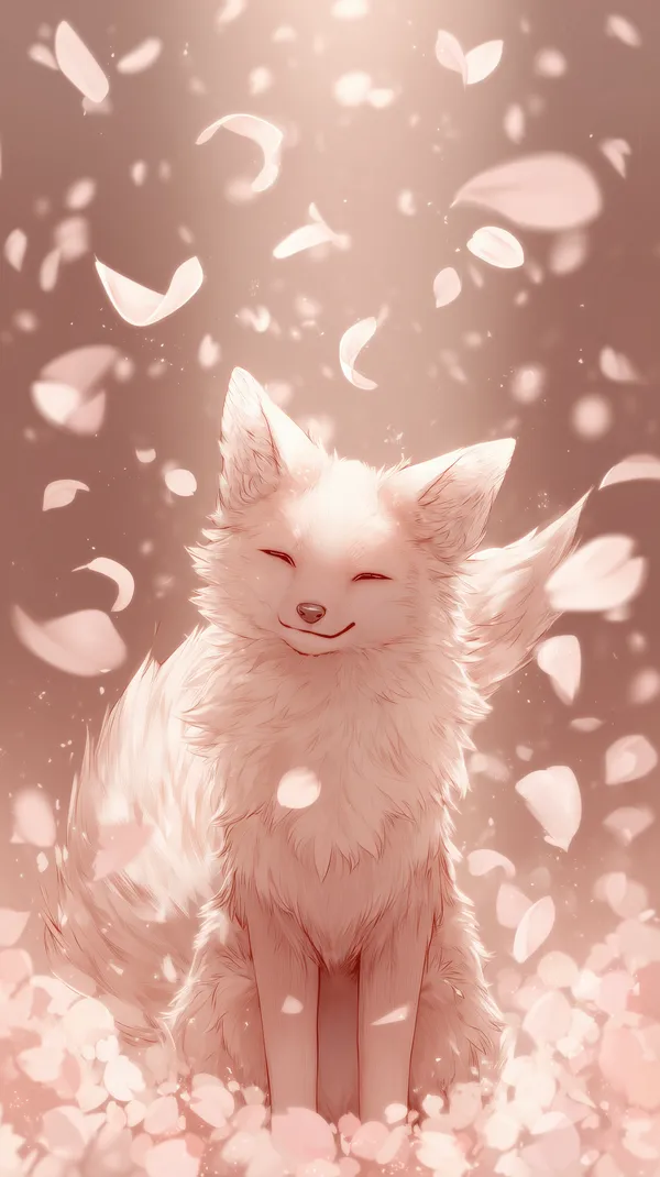 Angelic White Fox in a Pink Petal Shower - Dreamy Wallpaper - HD Wallpaper, 4k Background Image