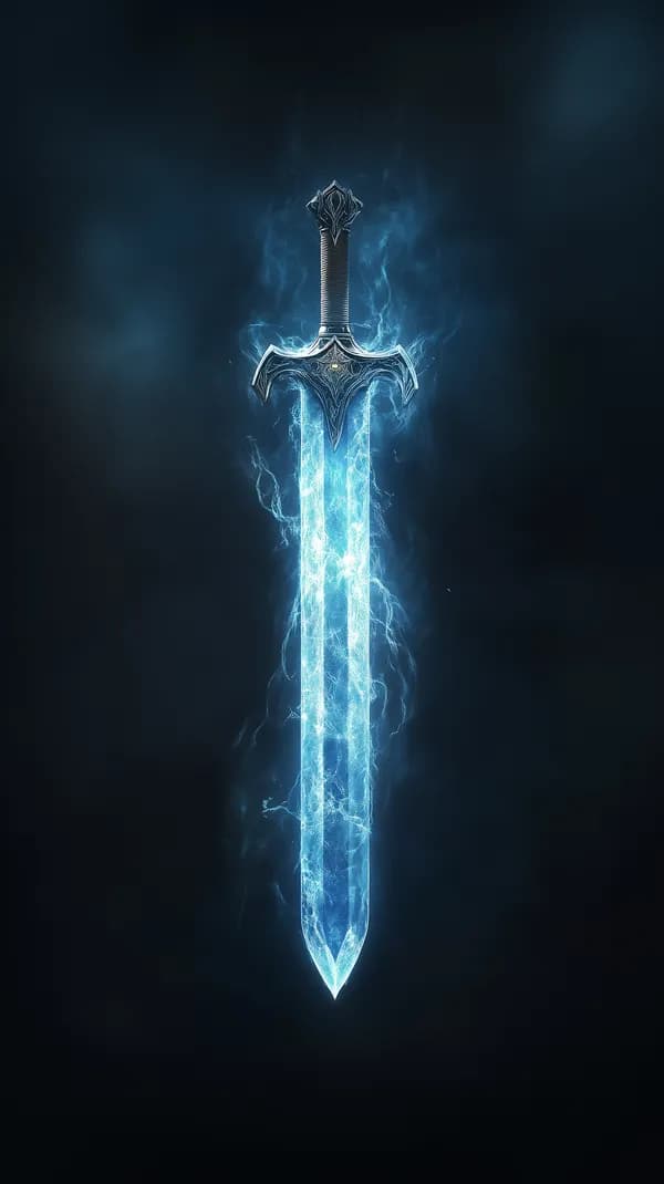 Glowing Ice Sword in Dark Sky - Epic Fantasy Digital Artwork - HD Wallpaper, 4k Background Image