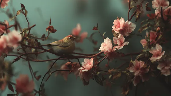 Soft Floral Branch with Tiny Bird Among Pink Blossoms - HD Wallpaper, 4k Background Image