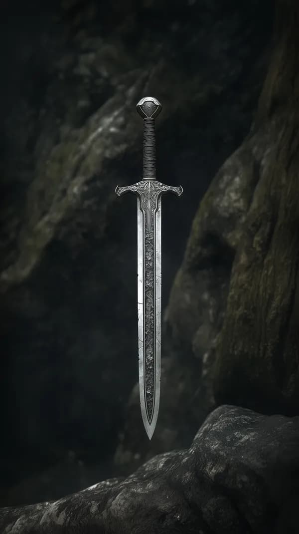 Silver Fantasy Sword in Dark Cave - Epic Wallpaper Collection - HD Wallpaper, 4k Background Image